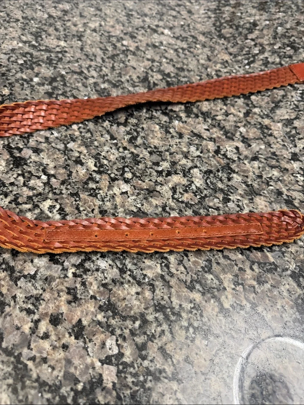 Michael Kors Woven Leather Belt with Gold MK Buckle - Chestnut M -L